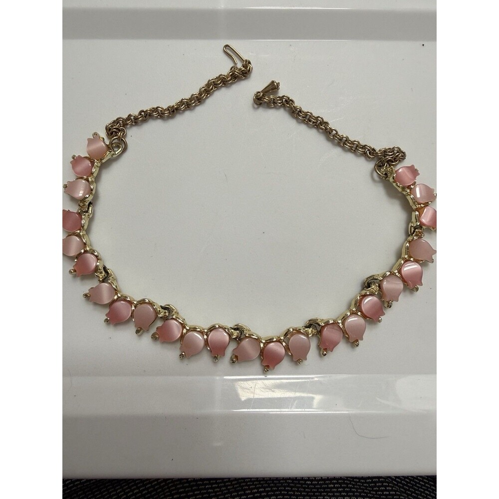 Vintage MCM Necklace Thermoset Shades Of Pink  Gold Tone 16" Summer Grandmacore